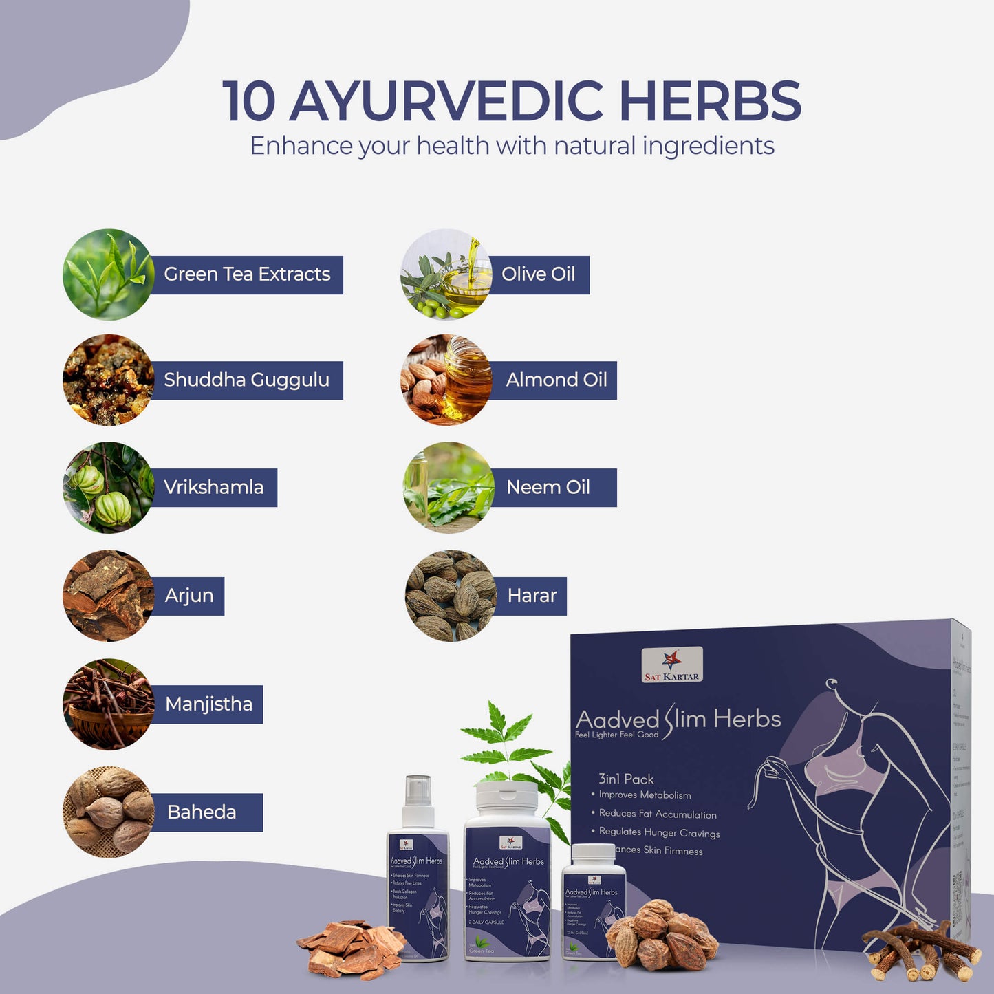 Aadved Slim Herbs | Ayurvedic Weight loss Supplement | Oil & Capsule Kit | For Man & Women