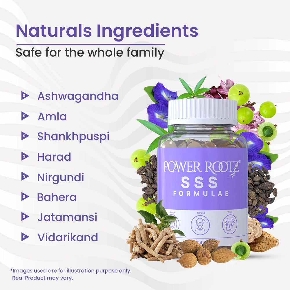 Power Rootz SSS Formulae | 3-in-1 Weight Loss Formula | Ayurvedic Capsules & Tablets For Weight Loss, Stress & Sleep Management | For Man & Women