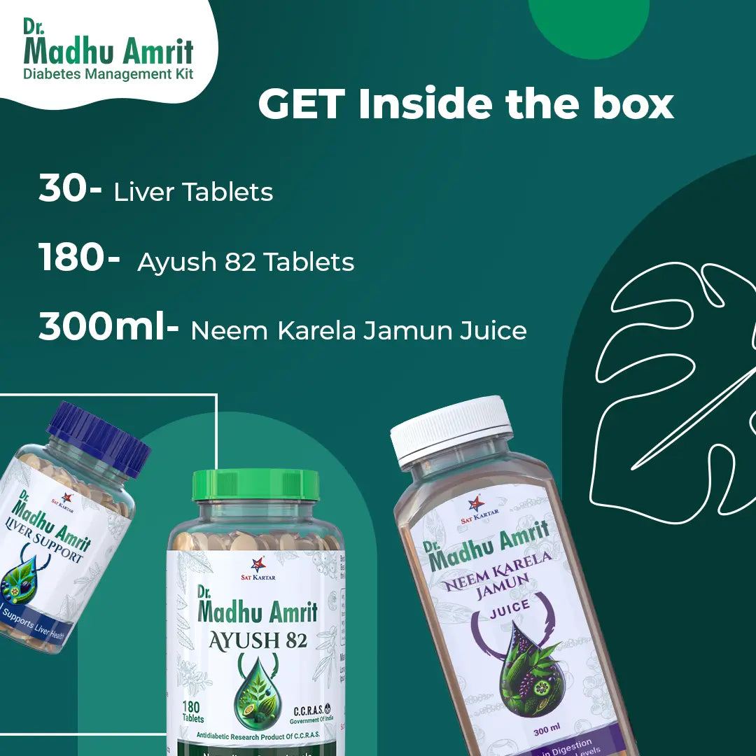 Dr. Madhu Amrit Diabetes Management Kit | Neem, Karela, Jamun Juice | Herbal Diabetes Tablets | Liver Support Tablets