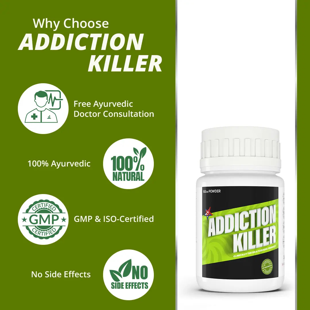 Addiction Killer | Ayurvedic Powder to Stop Drinking Alcohol | Anti-smoking Supplement | Quit Heroin, Opium & Drugs