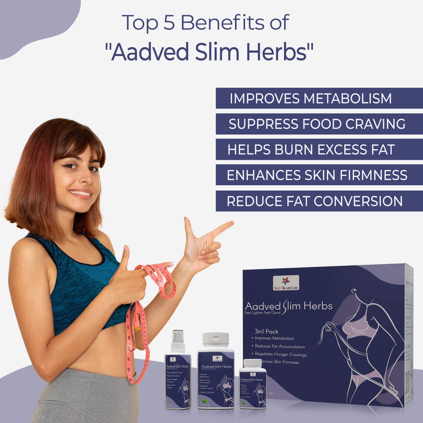 Aadved Slim Herbs | Ayurvedic Medicine for Weight Loss for Female & Male | Ayurvedic Weight Loss Capsules & Oil | Improves Gut Health | Burns Fat | Tighten Loose Skin | Improves Metabolism