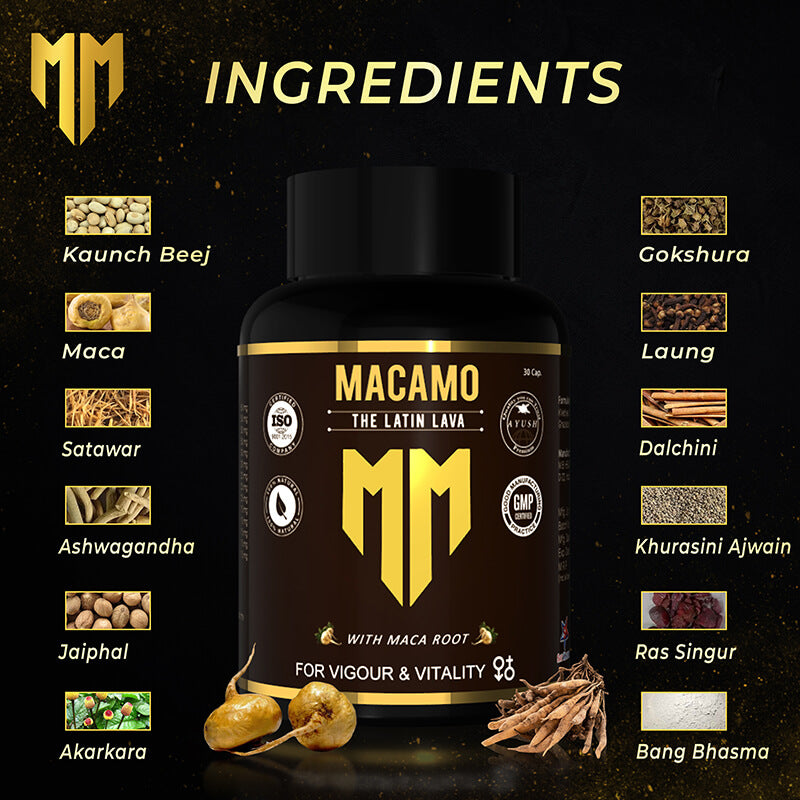 Macamo Unisex Capsule for  Strength & Stamina | Boosts Testosterone Production in Men | Increase Estrogen Production in Women | Stimulate Dopamine Level