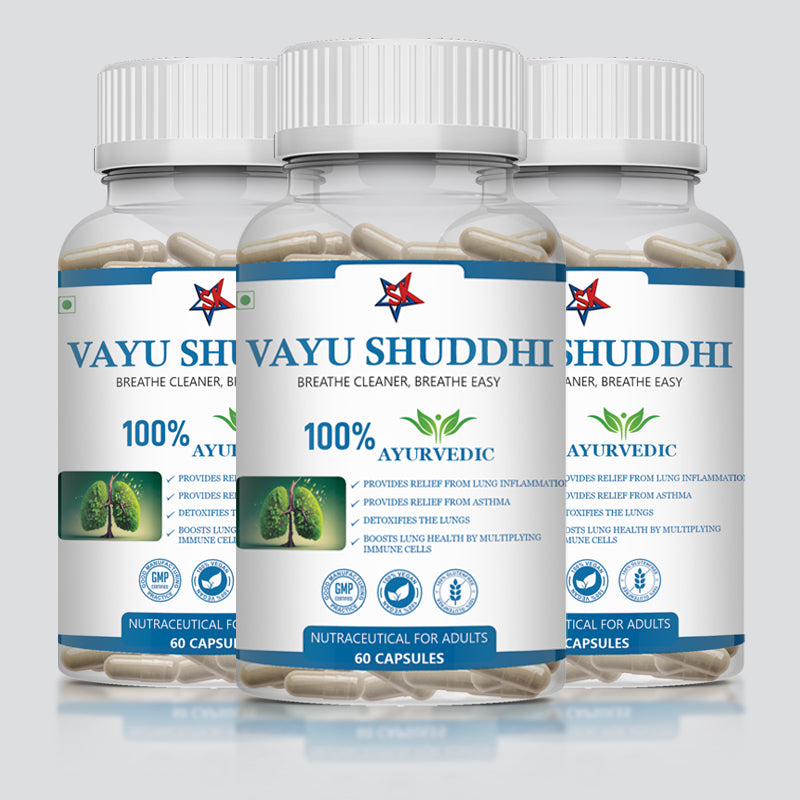 Vayu Shuddhi Capsules for Clear Breathing | For Lungs Detox, Asthma | Dilates Windpipe | Helps with Respiratory Issues like Running Nose, Hoarse Voice, Cold, & Cough